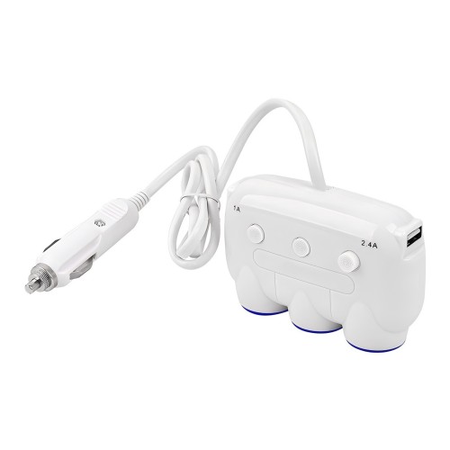 Three-hole dual USB cigarette lighter (120W)